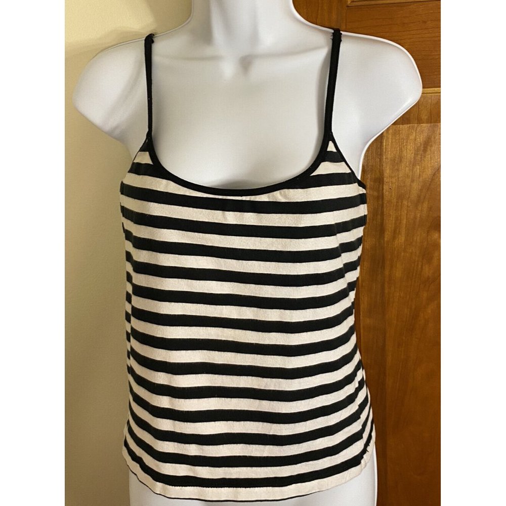 CAROLYN TAYLOR Women's XL Black and White Striped Sleeveless Cami Tank Top